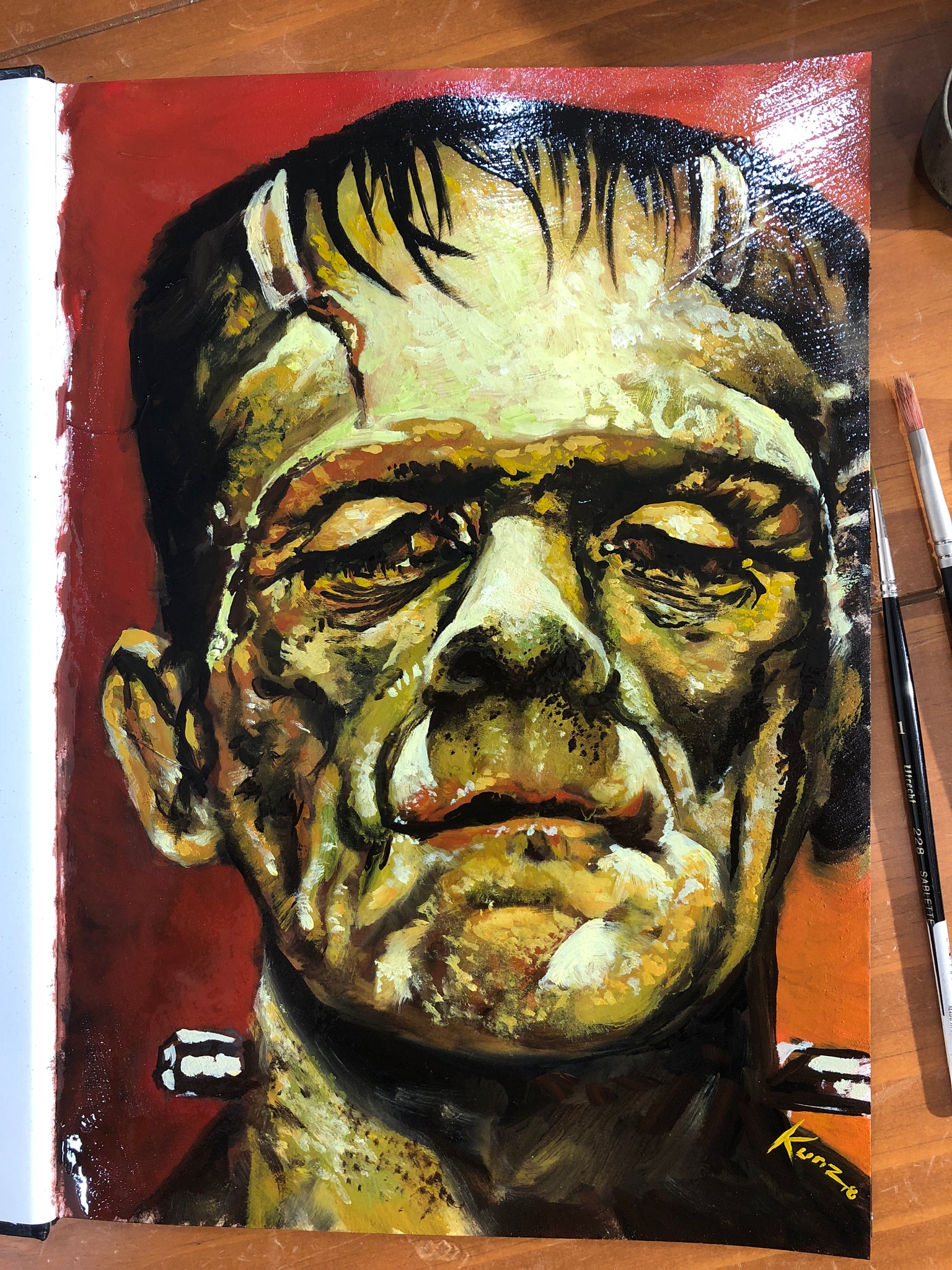 Original 1/1 Oil on Paper Painting "Frankenstein"